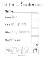 Letter J Sentences Coloring Page
