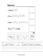 Letter J Sentences Handwriting Sheet