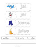 Letter J Words Puzzle Handwriting Sheet