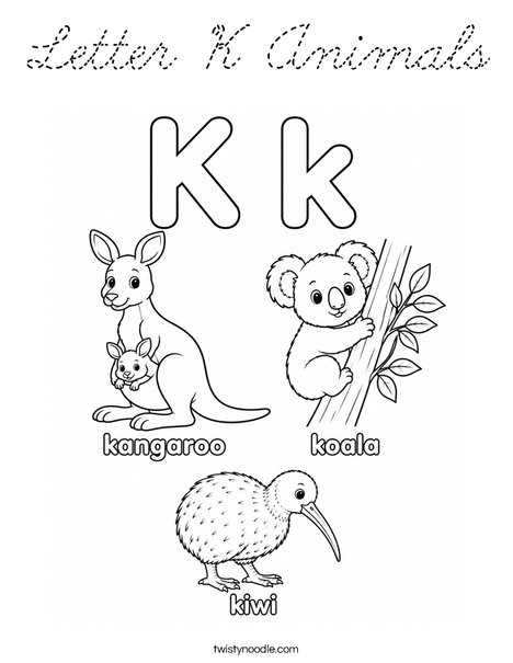 Letter K Animals Coloring Page
