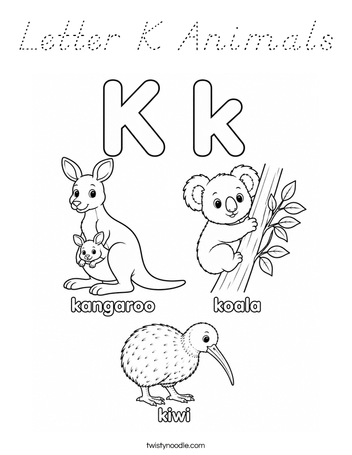 Letter K Animals Coloring Page