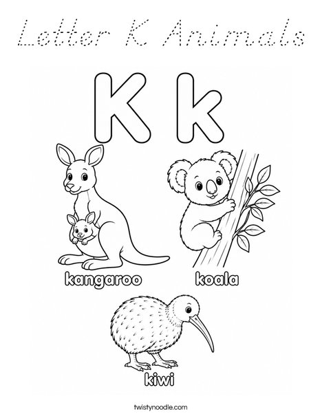 Letter K Animals Coloring Page
