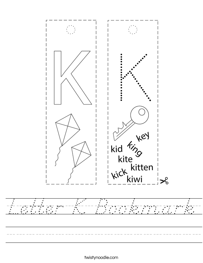 Letter K Bookmark Worksheet