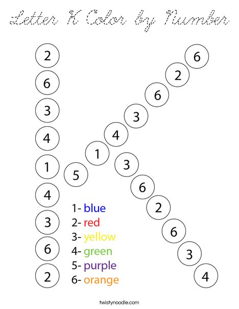 Letter K Color by Number Coloring Page