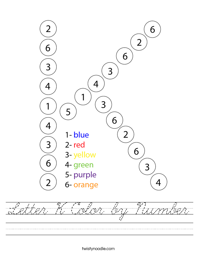 Letter K Color by Number Worksheet