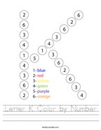 Letter K Color by Number Handwriting Sheet