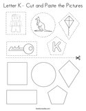 Letter K- Cut and Paste the Pictures Coloring Page