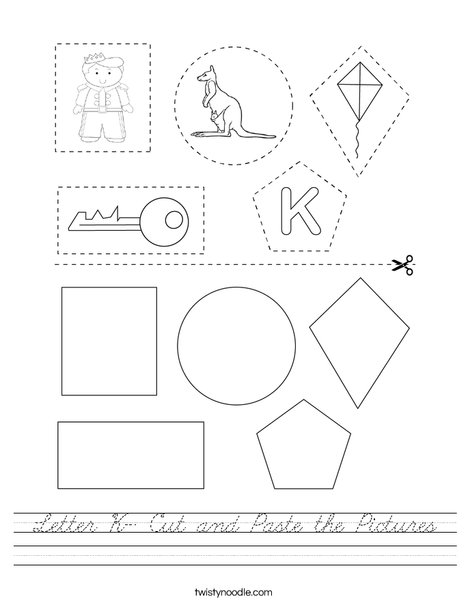 Letter K- Cut and Paste the Pictures Worksheet