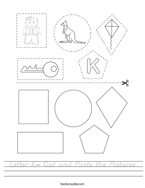 Letter K- Cut and Paste the Pictures Worksheet