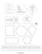 Letter K- Cut and Paste the Pictures Handwriting Sheet