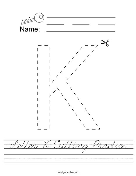 letter k cutting practice worksheet cursive twisty noodle