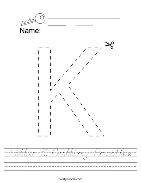 letter k cutting practice worksheet dnealian twisty noodle