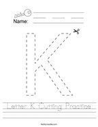 Letter K Cutting Practice Handwriting Sheet