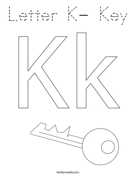 Letter K- Key Coloring Page