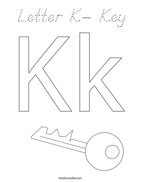 Letter K- Key Coloring Page - D'Nealian - Twisty Noodle