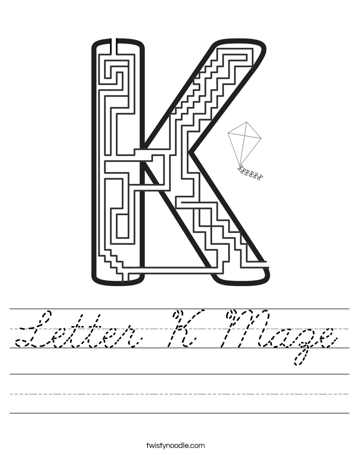 letter k maze worksheet cursive twisty noodle