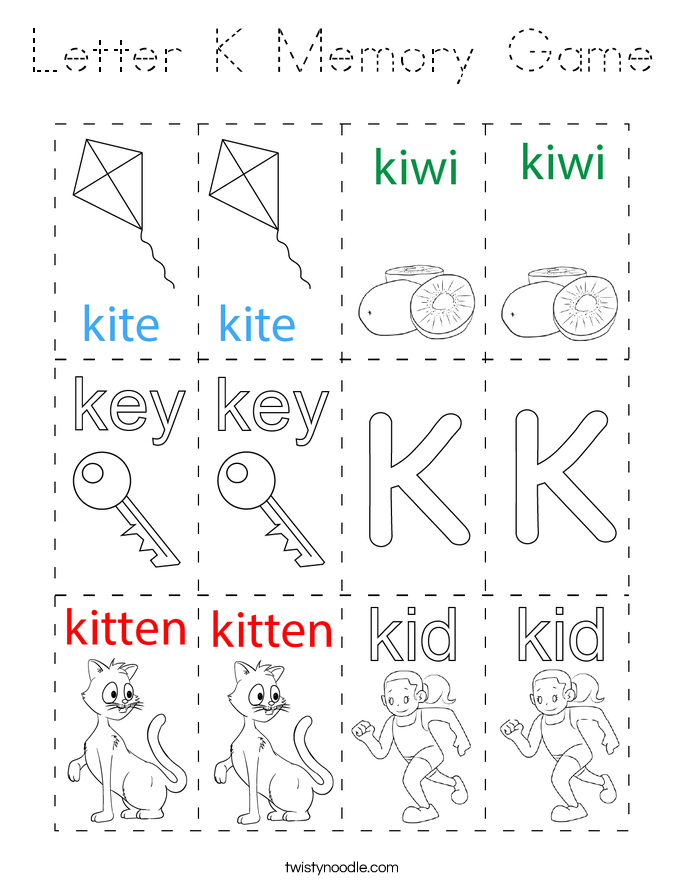 Letter K Memory Game Coloring Page
