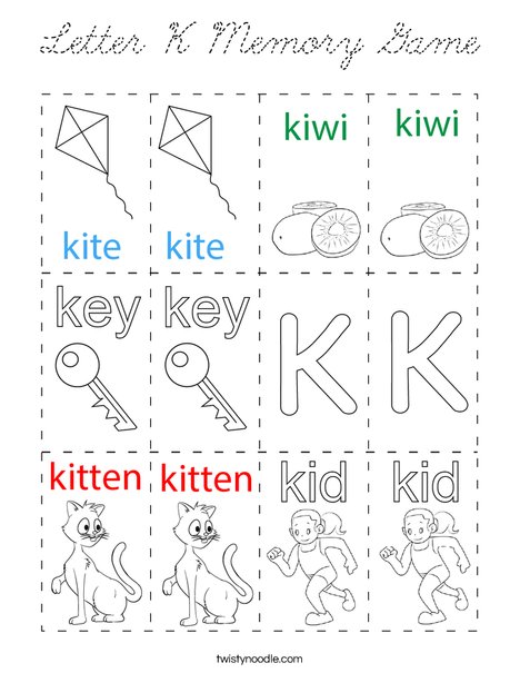 Letter K Memory Game Coloring Page