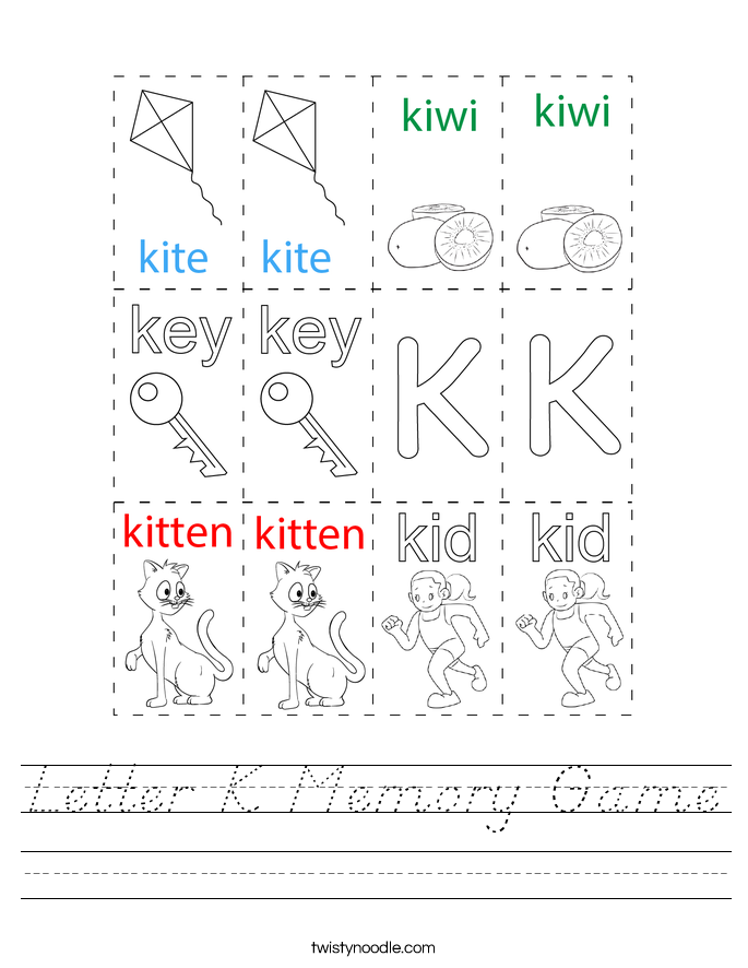 Letter K Memory Game Worksheet