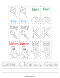 Letter K Memory Game Worksheet