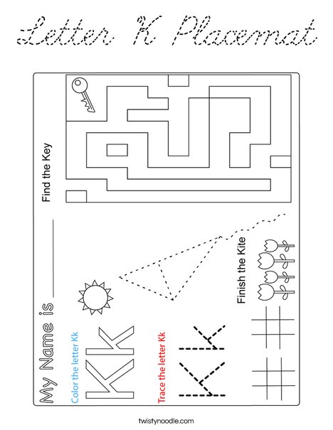 Letter K Placemat Coloring Page