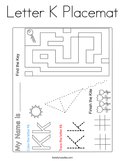 Letter K Placemat Coloring Page