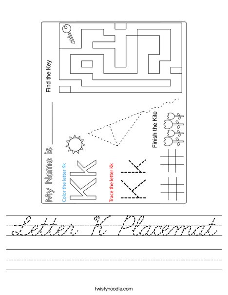 Letter K Placemat Worksheet