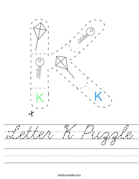 letter k puzzle worksheet cursive twisty noodle