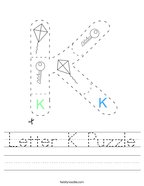 Letter K Puzzle Handwriting Sheet