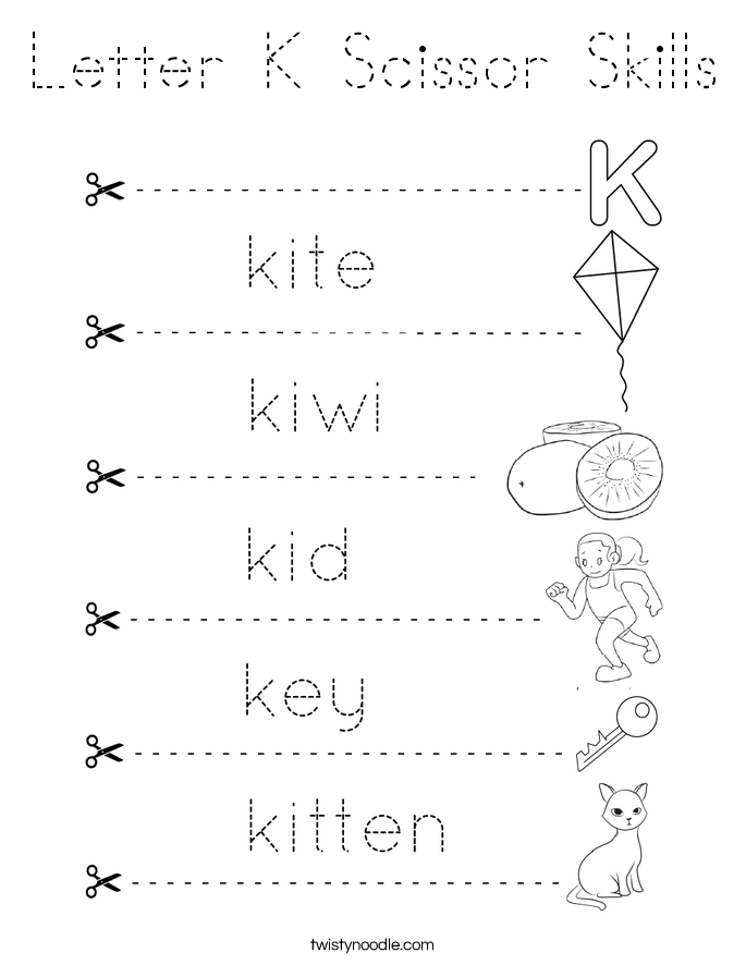 Letter K Scissor Skills Coloring Page