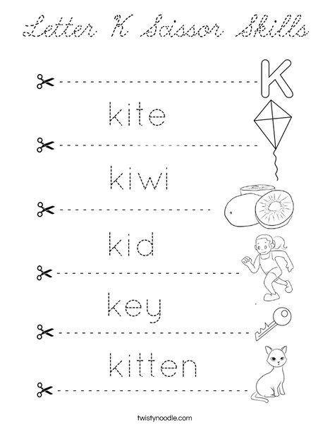 Letter K Scissor Skills Coloring Page