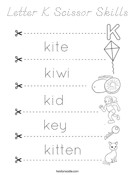 Letter K Scissor Skills Coloring Page