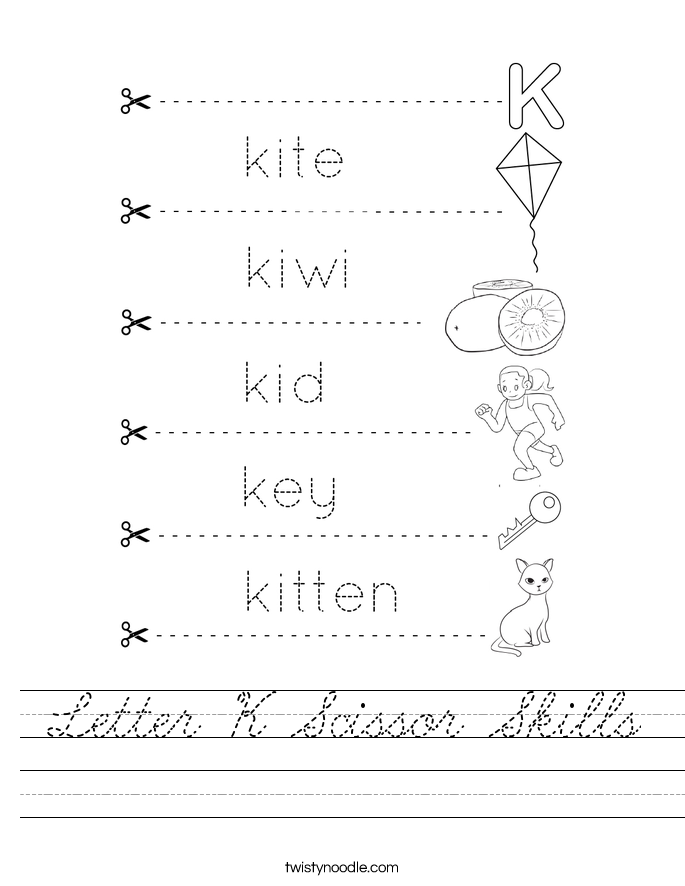 Letter K Scissor Skills Worksheet