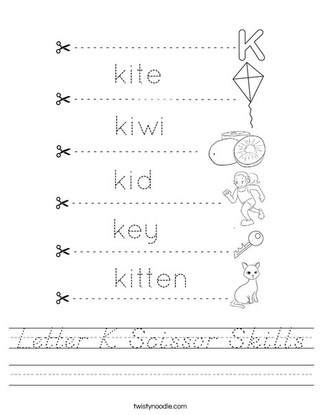 Letter K Scissor Skills Worksheet