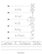 Letter K Scissor Skills Handwriting Sheet