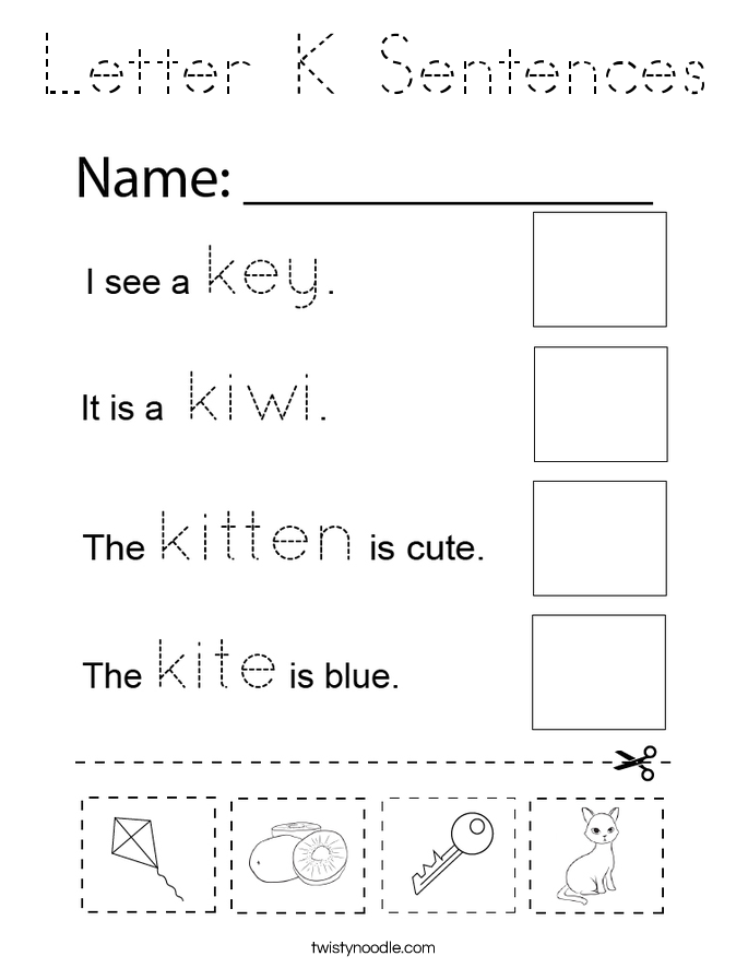 Letter K Sentences Coloring Page