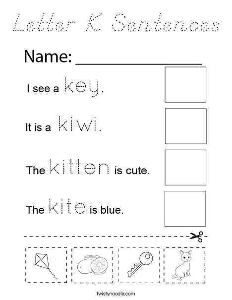 Letter K Sentences Coloring Page