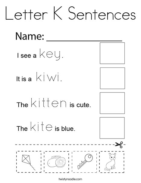 Letter K Sentences Coloring Page