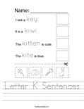 Letter K Sentences Worksheet