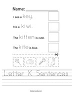 Letter K Sentences Handwriting Sheet
