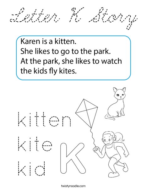 Letter K Story Coloring Page