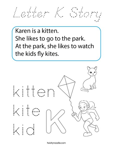 Letter K Story Coloring Page