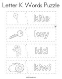 Letter K Words Puzzle Coloring Page