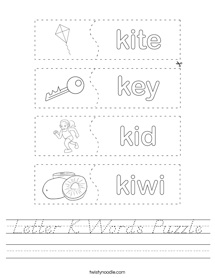 Letter K Words Puzzle Worksheet