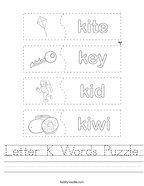 Letter K Words Puzzle Handwriting Sheet
