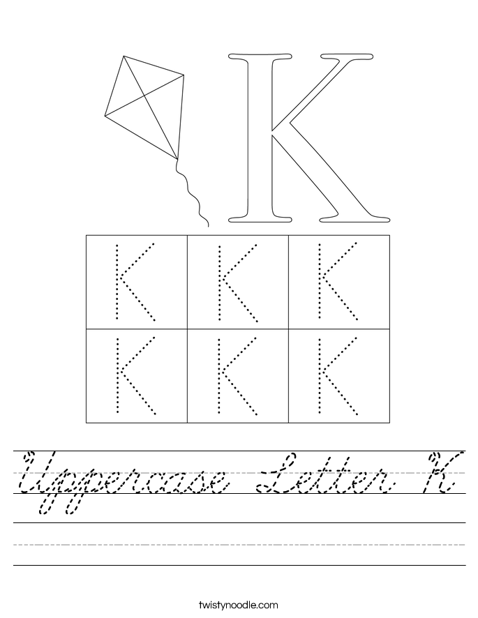 uppercase letter k worksheet cursive twisty noodle