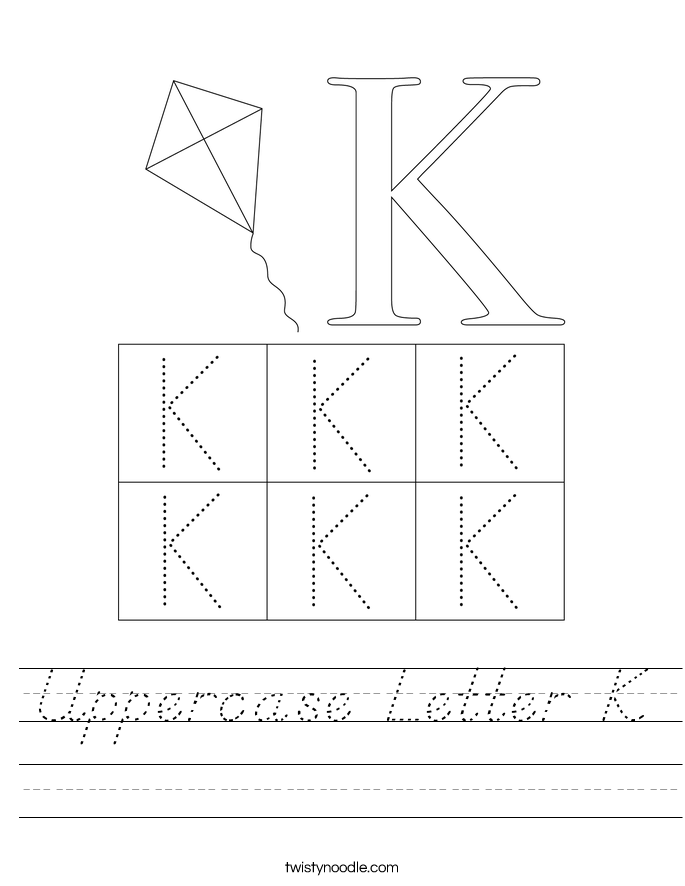 uppercase letter k worksheet dnealian twisty noodle