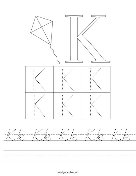 Kk Kk Kk Kk Kk Worksheet - D'Nealian - Twisty Noodle