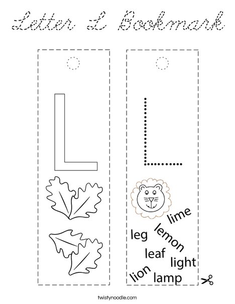 Letter L Bookmark Coloring Page