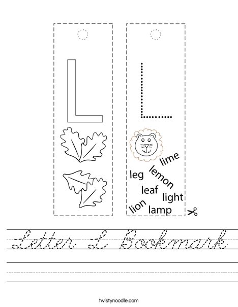 Letter L Bookmark Worksheet